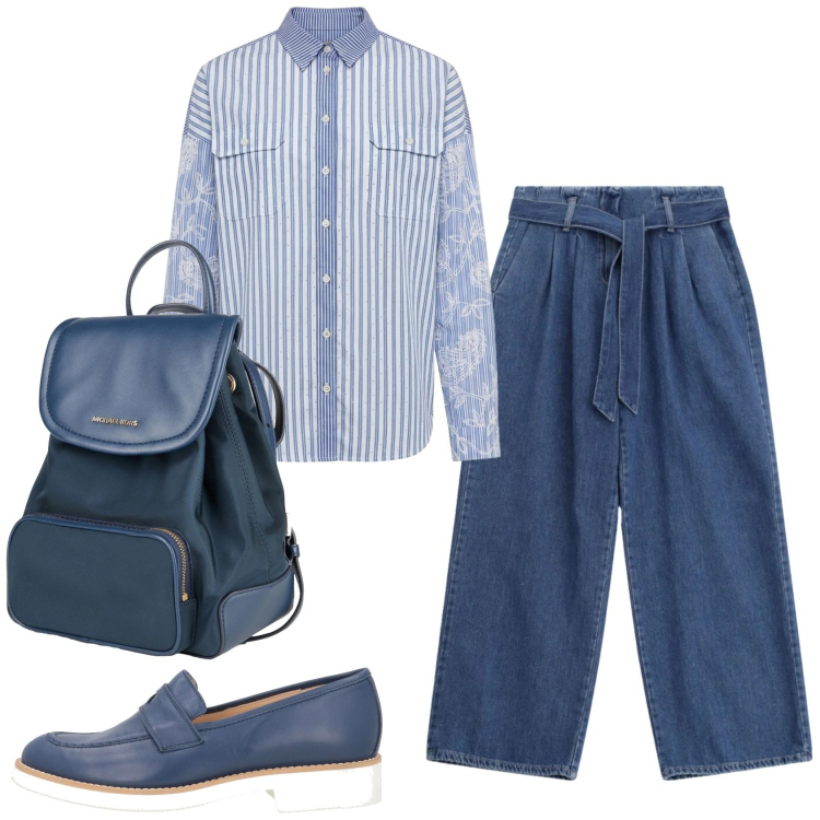 Outfit donna - Total look #2385929. Stile Trendy per Ufficio. Abbinamento con zaini, mocassini, jeans, camicie.