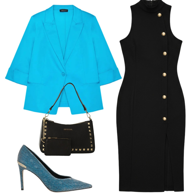 Outfit donna - Total look #2385935. Stile Chic per Serata fuori. Abbinamento con décolleté, blazer, borse a spalla, vestiti asimmetrici.