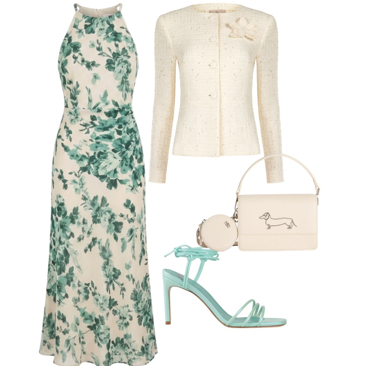 Outfit donna - Rinascimento cerimonia. per Cerimonia. Abbinamento con sandali in pelle, blazer, vestiti lunghi, borse a tracolla.
