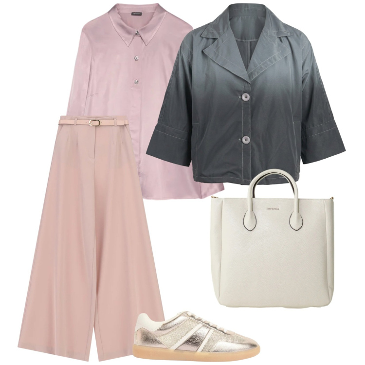 Outfit donna - Comoda. per Tutti i giorni. Abbinamento con sneakers, pantaloni a palazzo, borse a tracolla, camicie, cappotti.
