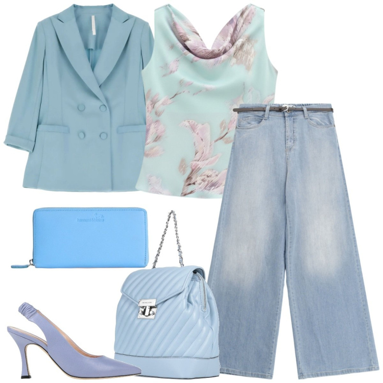 Outfit donna - Total look #2385947. Stile Casual chic per Ufficio. Abbinamento con zaini, décolleté, blazer, top, jeans, portafogli.