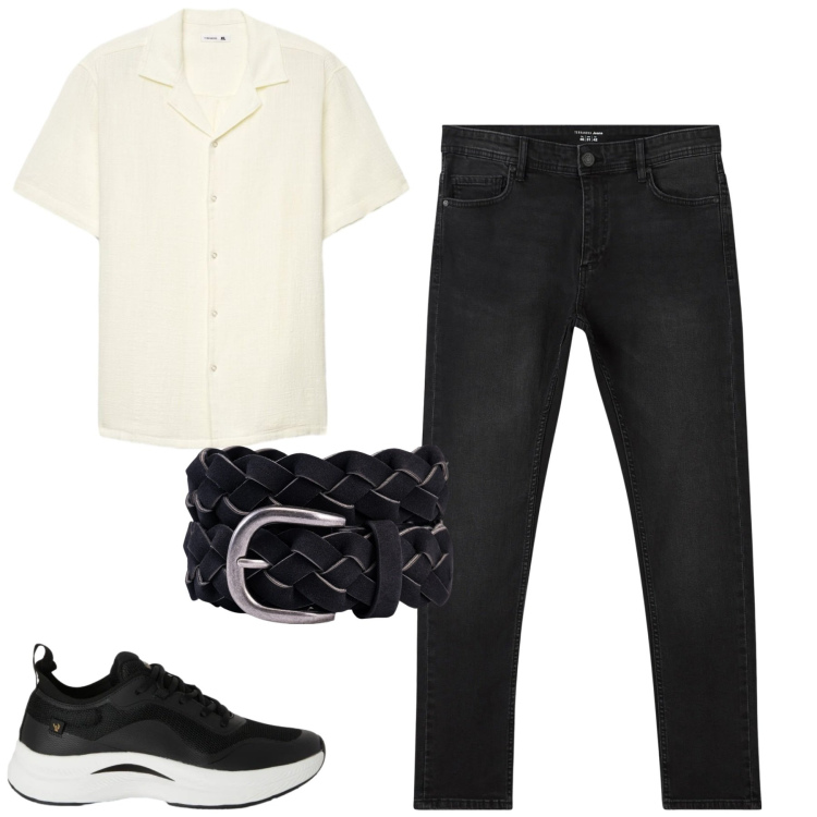 Outfit uomo - Aprile. Stile Urban per Tutti i giorni. Abbinamento con jeans skinny, camicie a manica corta, sneakers, cinture.