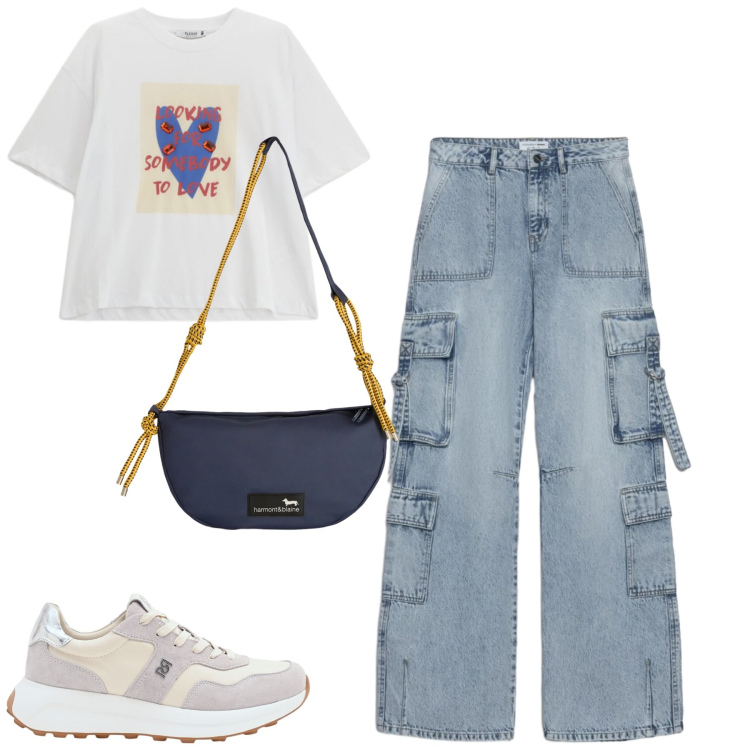 Outfit donna - I cargo sbarazzini. Stile Casual per Tutti i giorni. Abbinamento con jeans, sneakers, t-shirt, borse a tracolla.