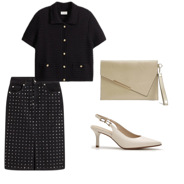 Outfit femme - Resto ce soir. Style Bon Ton pour Soirée dehors. Assortir avec pulls, jupes, chaussures à talon, pochette.