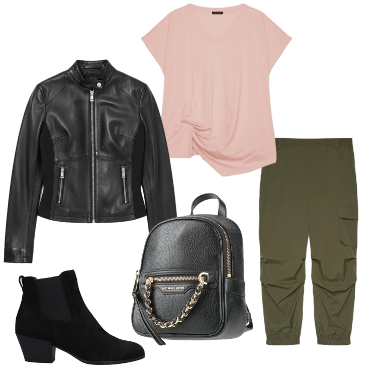 Outfit donna - Total look #2385972. Stile Trendy per Tutti i giorni. Abbinamento con stivaletti chelsea, zaini, t-shirt, pantaloni cargo, giacche.