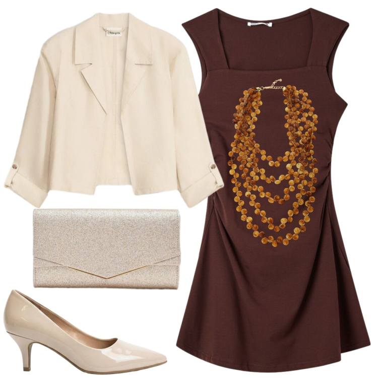Outfit donna - Total look #2385985. Stile Bon Ton per Serata fuori. Abbinamento con blazer, décolleté, vestiti corti, collane, clutch.