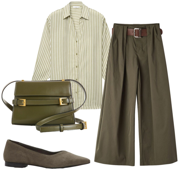 Outfit donna - Total look #2385990. Stile Trendy per Ufficio. Abbinamento con borse a tracolla, ballerine, camicie, pantaloni.