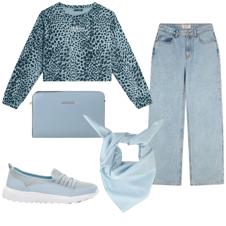 Outfit donna - Total look #2385991. Stile Casual per Tutti i giorni. Abbinamento con sneakers, jeans, borse a tracolla, foulard, felpe.