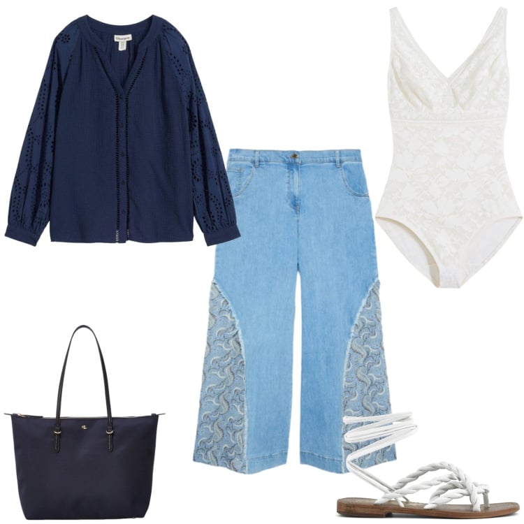 Outfit donna - Maggio. Stile Urban per Tutti i giorni. Abbinamento con body, tuniche, pantaloni, borse tote, sandali in pelle.