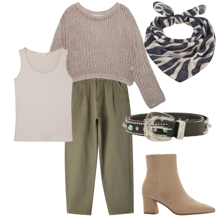 Outfit donna - Crochet. Stile Glamour per Tutti i giorni. Abbinamento con foulard, stivaletti, pantaloni, maglieria, cinture, top.