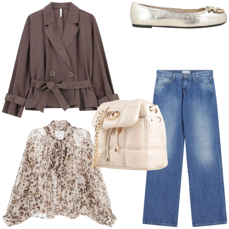 Outfit donna - Passione denim. Stile Chic per Tutti i giorni. Abbinamento con ballerine, valigie, jeans dritti, blazer, camicie.