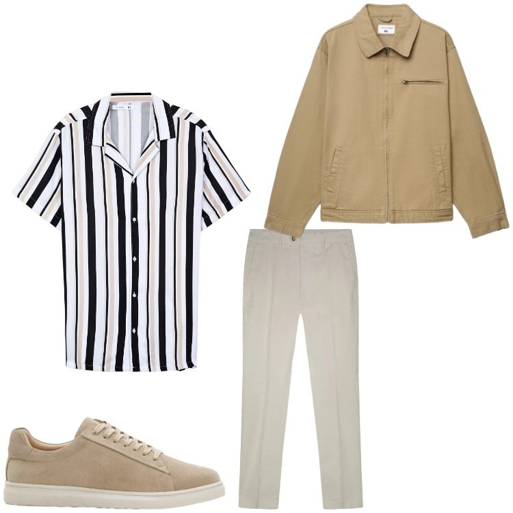 Outfit uomo - Relax. Stile Casual per Tutti i giorni. Abbinamento con sneakers, camicie a manica corta, cappotti, pantaloni.