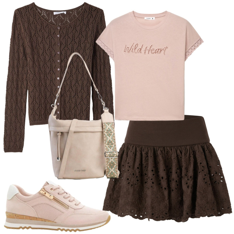 Outfit donna - Total look #2386050. Stile Basic per Tutti i giorni. Abbinamento con sneakers, borse a tracolla, cardigans, minigonne, t-shirt.