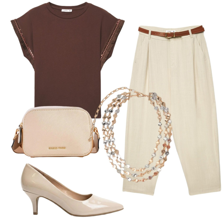 Outfit donna - Total look #2386057. Stile Bon Ton per Serata fuori. Abbinamento con borse a tracolla, décolleté, pantaloni chino, t-shirt, collane.