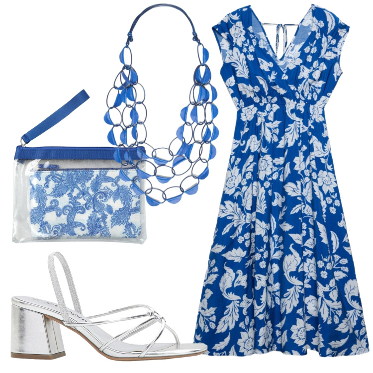 Outfit donna - Total look #2386065. Stile Basic per Ufficio. Abbinamento con sandali col tacco, vestiti midi/longuette, pochette, collane.