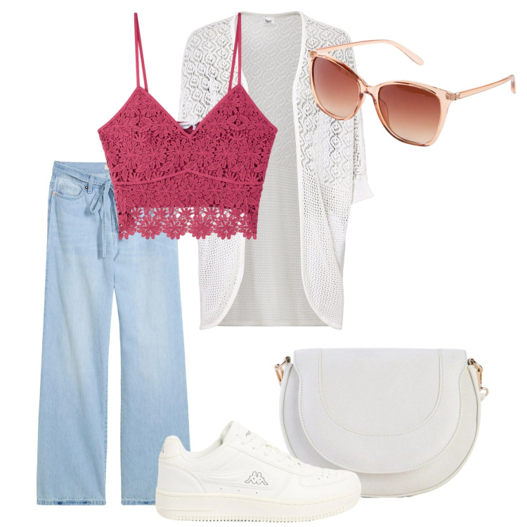 Outfit donna - Sporty chic ad aprile. Stile Sporty chic per Tutti i giorni. Abbinamento con cardigans, occhiali da sole, borse a tracolla, sneakers, jeans, top.