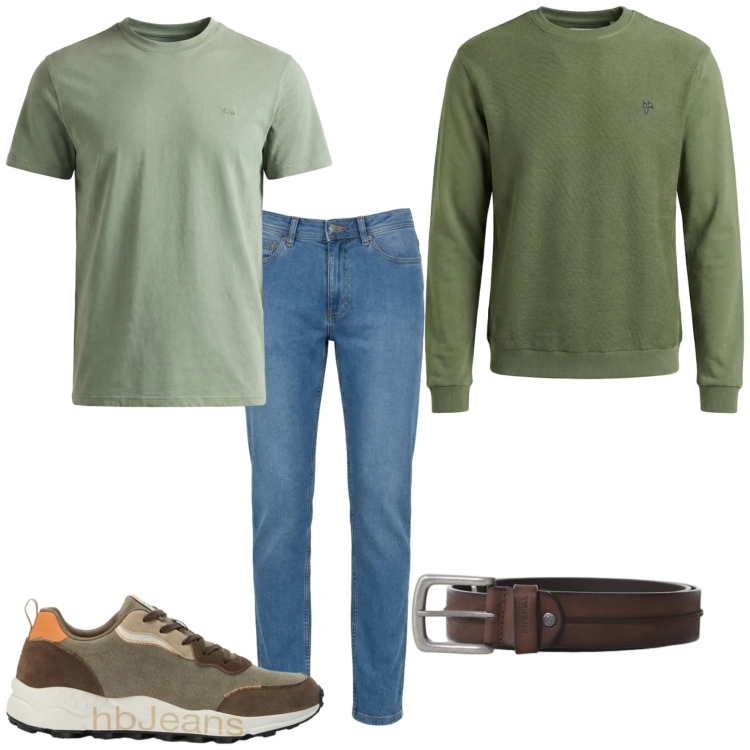Outfit uomo - Il verde mio. Stile Urban per Tutti i giorni. Abbinamento con t-shirt, jeans, felpe, sneakers, cinture.