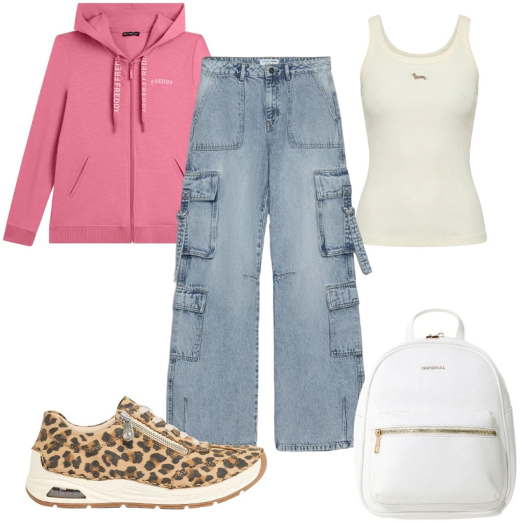 Outfit donna - Total look #2386098. Stile Basic per Tutti i giorni. Abbinamento con sneakers, jeans, zaini, canottiere, felpe con cappuccio.