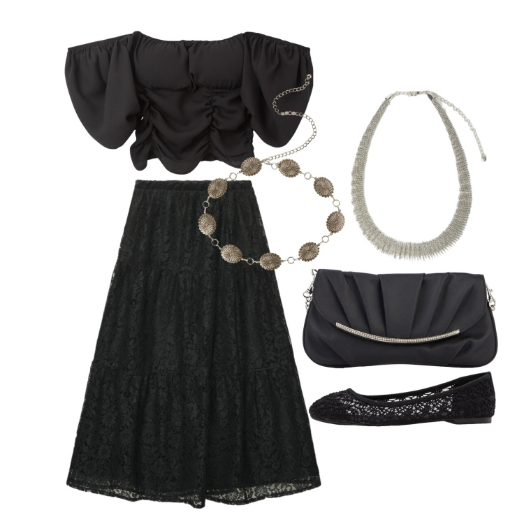 Outfit donna - Aprile. Stile Bon Ton per Tutti i giorni. Abbinamento con ballerine, clutch, bluse, gonne lunghe, cinture, collane.