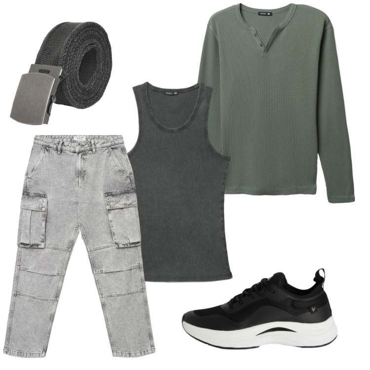 Outfit uomo - Uomo casual. Stile Casual per Tutti i giorni. Abbinamento con cinture, t-shirt, jeans, canottiere, sneakers.