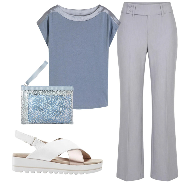 Outfit donna - Total look #2386110. Stile Basic per Ufficio. Abbinamento con bluse, sandali, pantaloni, pochette.