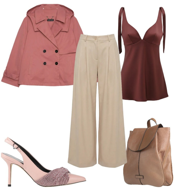 Outfit donna - Total look #2386113. Stile Glamour per Tutti i giorni. Abbinamento con décolleté, zaini, trench, pantaloni, top.