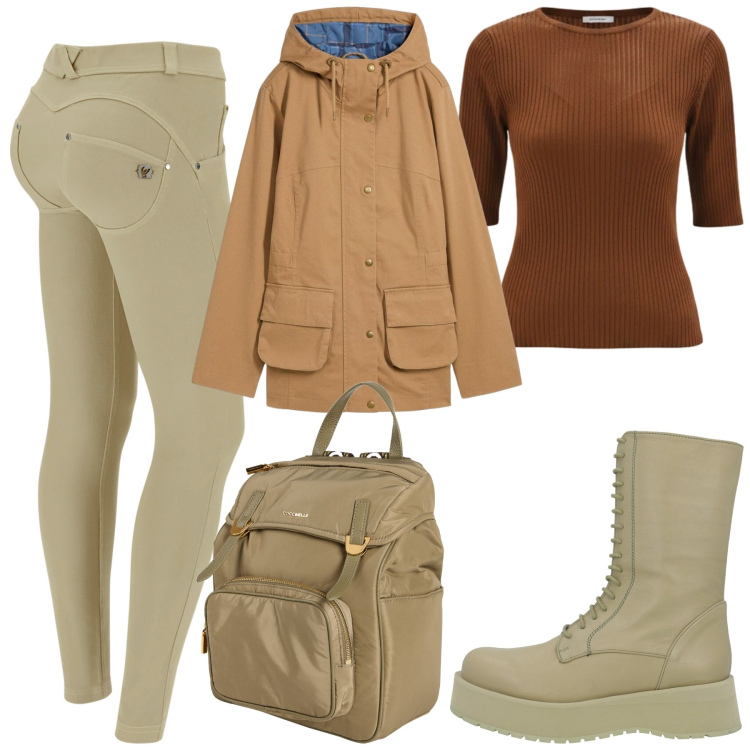 Outfit donna - Total look #2386131. Stile Basic per Tutti i giorni. Abbinamento con zaini, stivaletti, parka, t-shirt, pantaloni skinny.