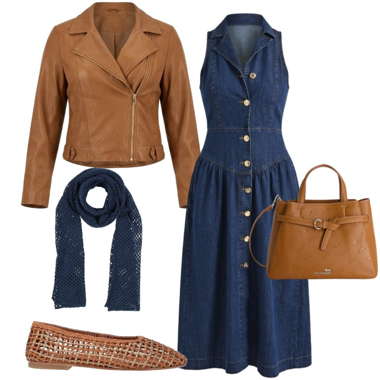 Outfit donna - Sporty chic primaverile. Stile Sporty chic per Tutti i giorni. Abbinamento con ballerine, sciarpe, giacche, vestiti chemisier, borse a mano.