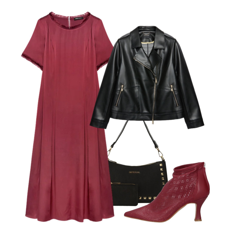 Outfit donna - Abito chic versione rock. Stile Casual chic per Serata fuori. Abbinamento con stivaletti, vestiti lunghi, blazer, borse a spalla.