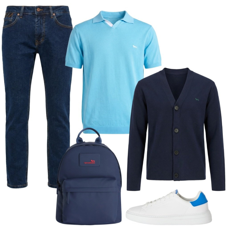 Outfit uomo - #esame.di.stato. Stile Casual per Ufficio. Abbinamento con sneakers, pantaloni, borse sportive, polo, cardigans.