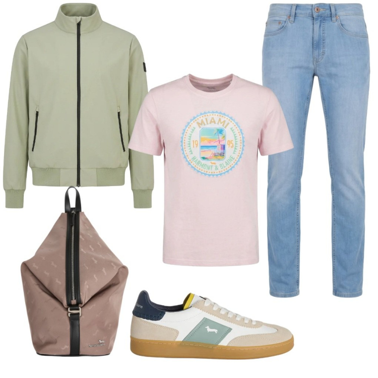 Outfit uomo - #delicatamente. Stile Urban per Tutti i giorni. Abbinamento con borse sportive, jeans, t-shirt, sneakers, bomber.