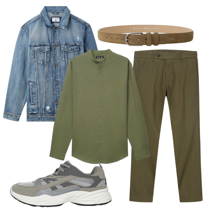 Outfit uomo - Total look #2386162. Stile Casual per Tutti i giorni. Abbinamento con giacche, sneakers, camicie, cinture, pantaloni chino.