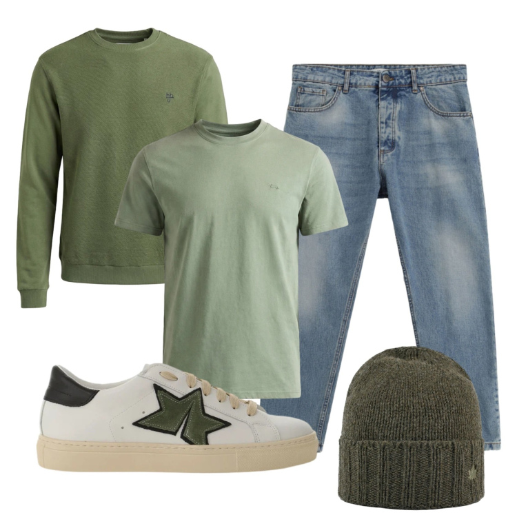 Outfit uomo - Total look #2386168. Stile Urban per Tutti i giorni. Abbinamento con jeans, sneakers, t-shirt, felpe, cappelli.