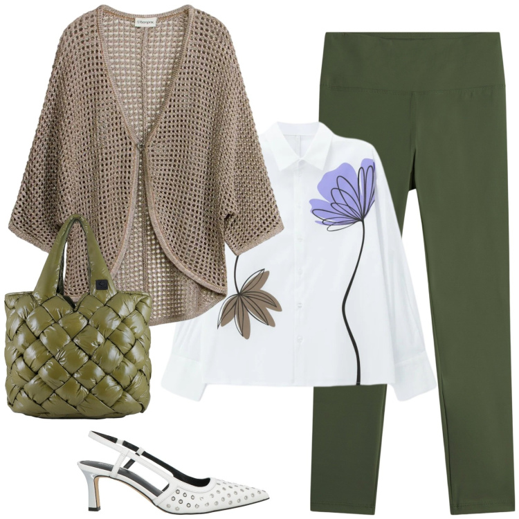 Outfit donna - Total look #2386170. Stile Bon Ton per Ufficio. Abbinamento con décolleté, cardigans, camicie, leggings, borse tote.
