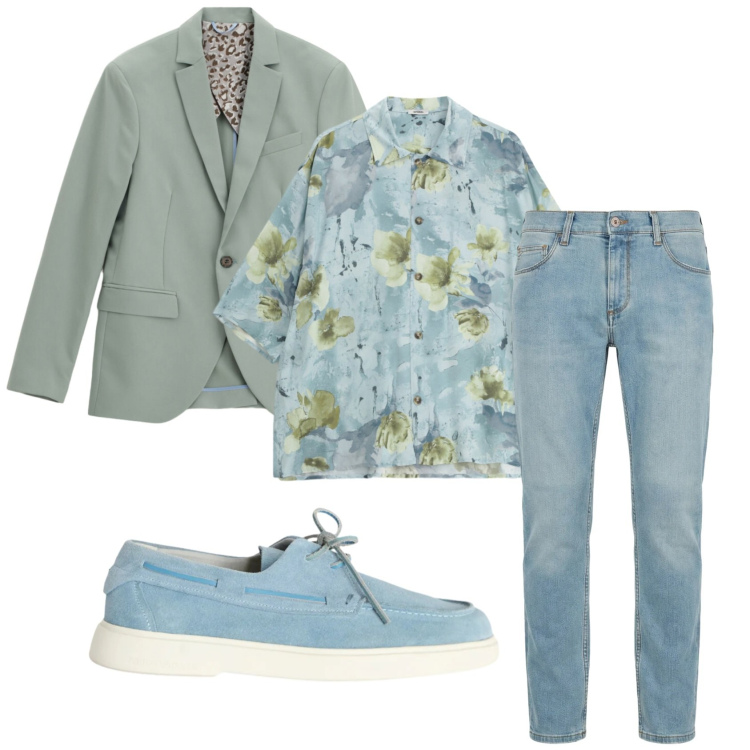 Outfit uomo - Total look #2386178. Stile Trendy per Serata speciale. Abbinamento con giacche, camicie a manica corta, jeans slim fit, scarpe stringate.