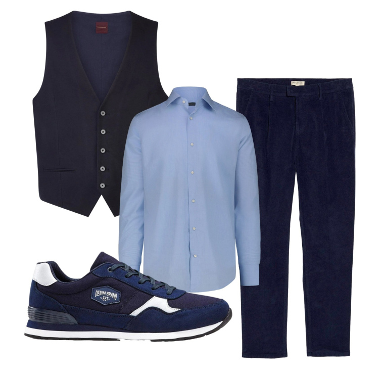 Outfit uomo - Total look #2386184. Stile Trendy per Tutti i giorni. Abbinamento con sneakers, pantaloni, gilet, camicie.