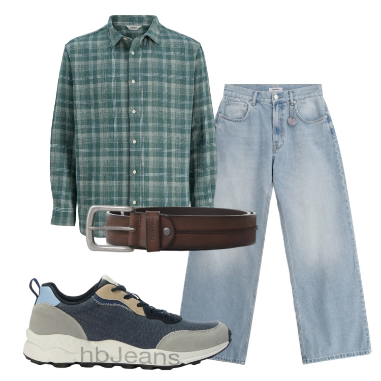 Outfit uomo - Total look #2386186. Stile Casual per Tutti i giorni. Abbinamento con camicie, sneakers, jeans, cinture.