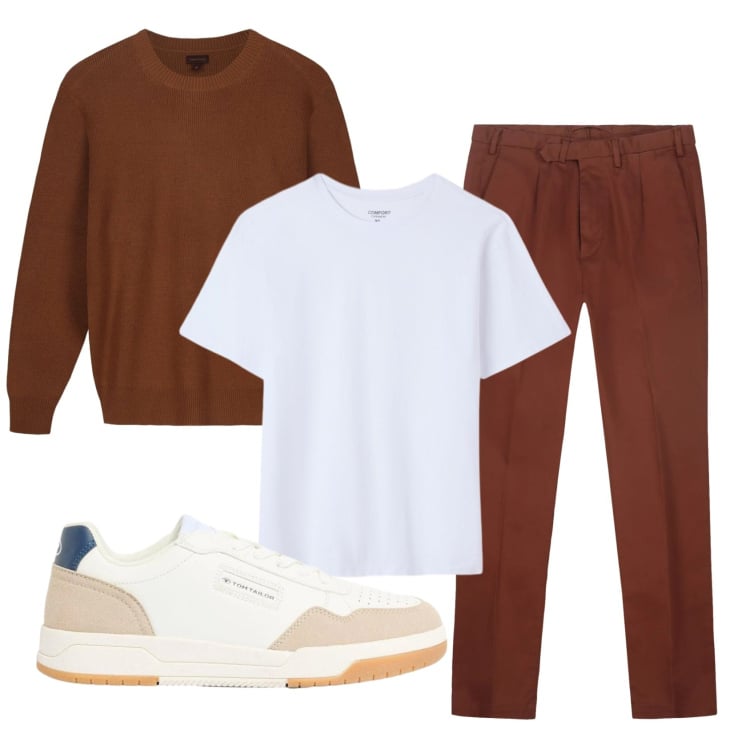 Outfit uomo - Total look #2386191. Stile Casual per Tutti i giorni. Abbinamento con sneakers, t-shirt, pantaloni, maglieria.
