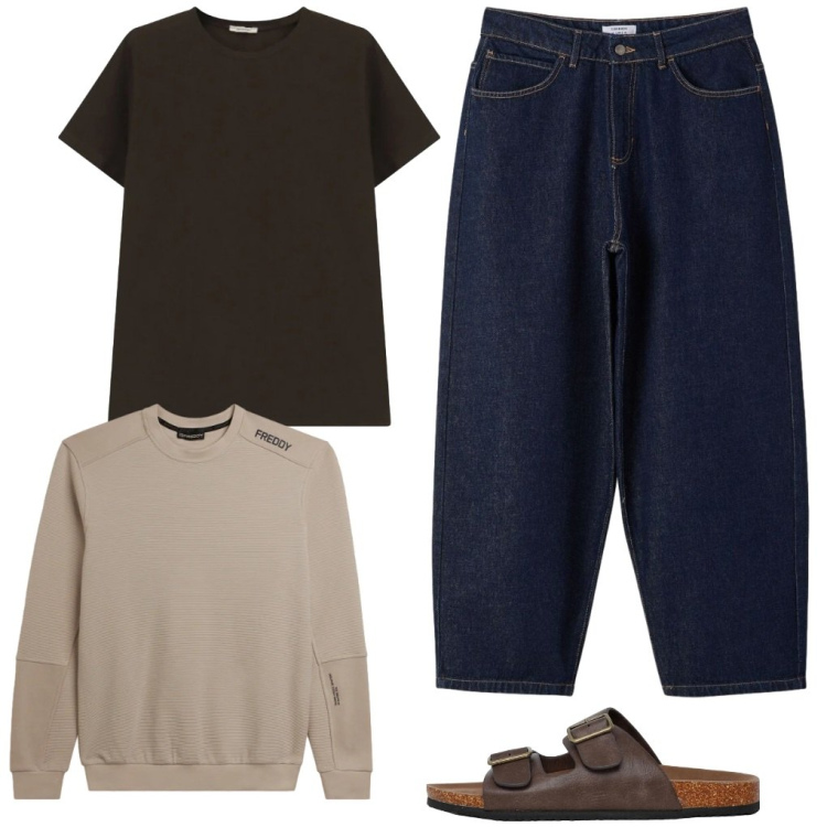 Outfit uomo - #in.ciabatte. Stile Urban per Tutti i giorni. Abbinamento con sandali, jeans, t-shirt, felpe.