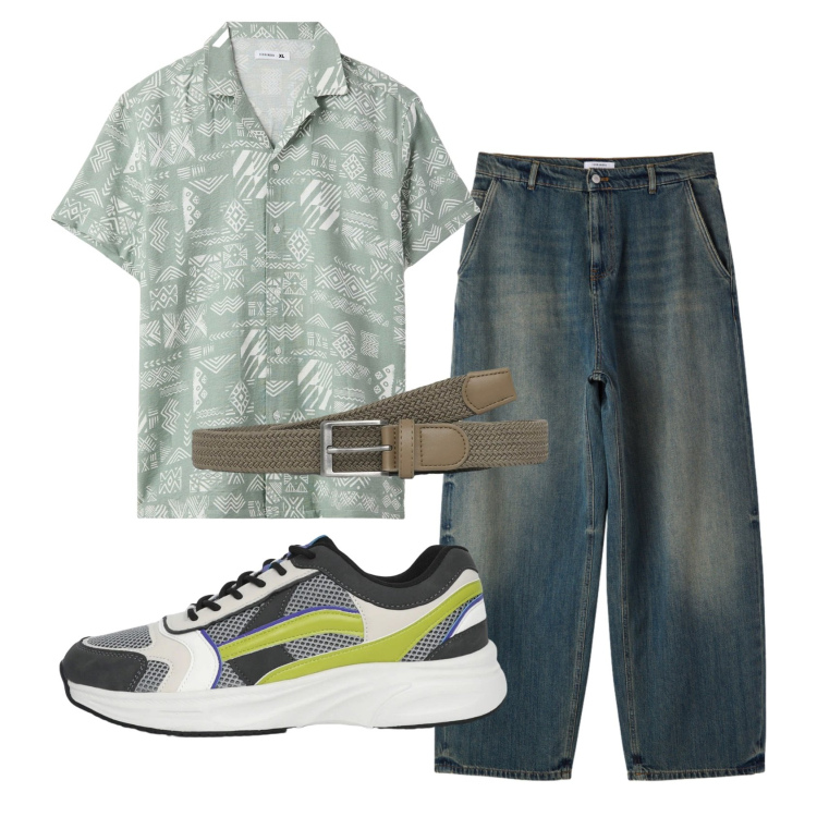 Outfit uomo - Total look #2386194. Stile Casual per Tutti i giorni. Abbinamento con camicie a manica corta, cinture, sneakers, jeans.