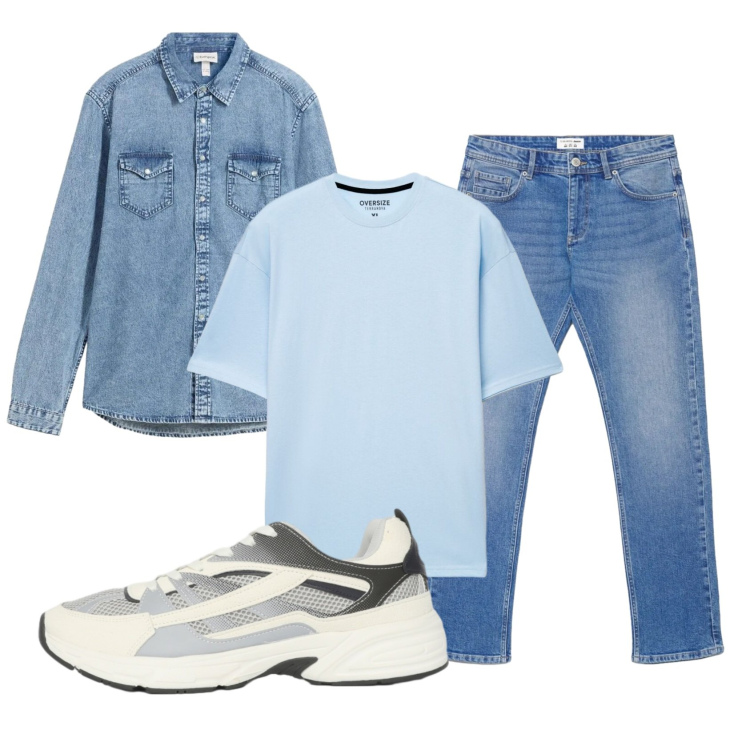 Outfit uomo - Total look #2386195. Stile Casual per Tutti i giorni. Abbinamento con camicie, sneakers, jeans, t-shirt.