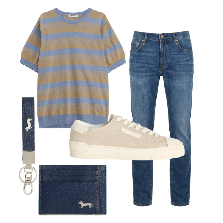 Outfit uomo - Total look #2386203. Stile Casual per Tutti i giorni. Abbinamento con maglieria, sneakers, portafogli, portachiavi, jeans.
