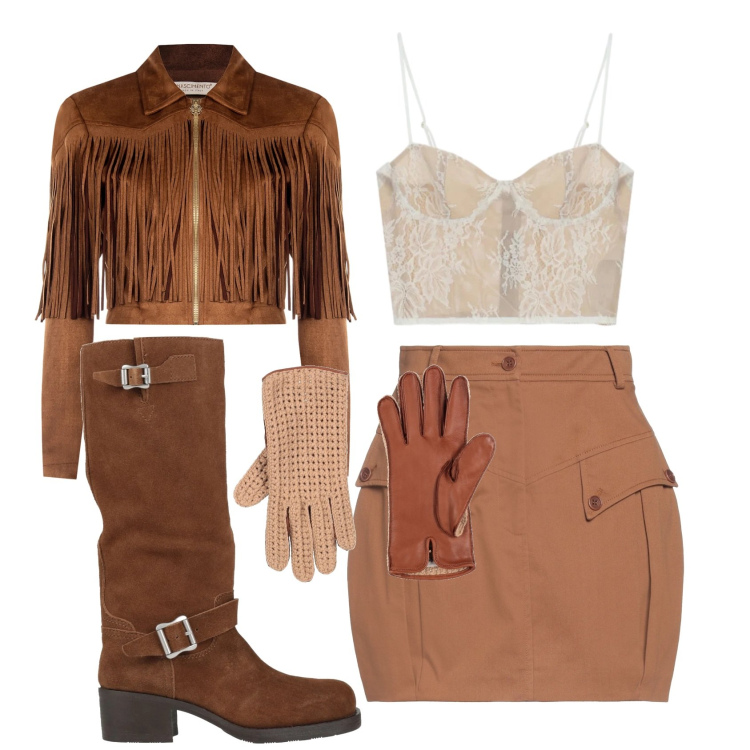 Outfit donna - Total look #2386207. Stile Etnico per Tutti i giorni. Abbinamento con minigonne, guanti, stivali, canottiere, giacche.