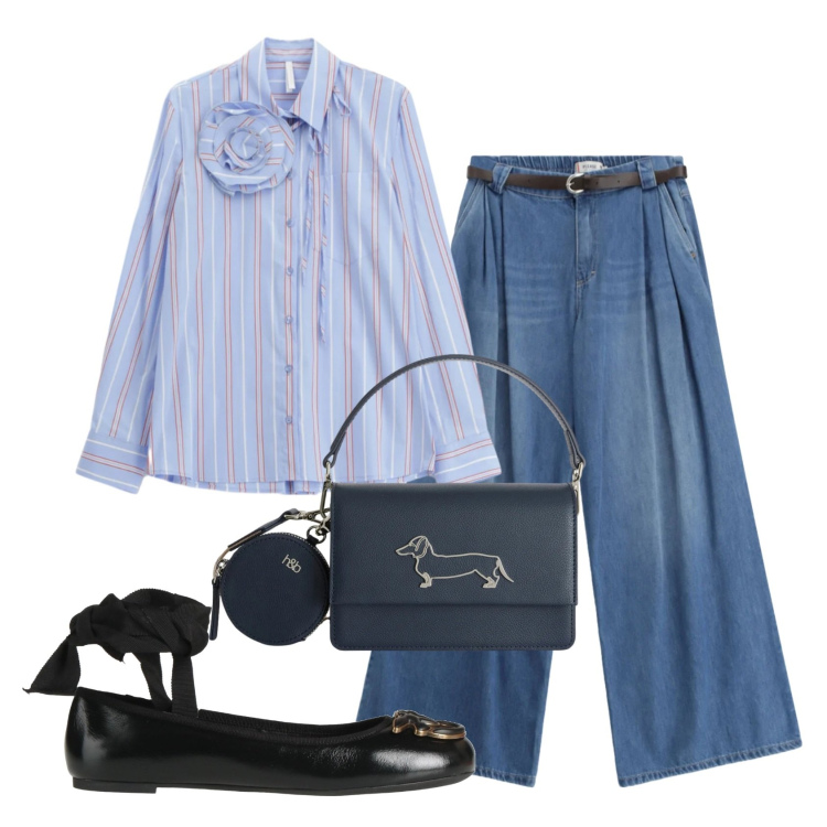 Outfit donna - Total look #2386212. Stile Casual chic per Ufficio. Abbinamento con ballerine, camicie, jeans, borse a tracolla.