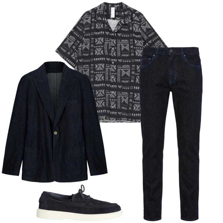 Outfit uomo - Total look #2386227. Stile Trendy per Serata speciale. Abbinamento con camicie a manica corta, jeans, scarpe stringate, giacche.