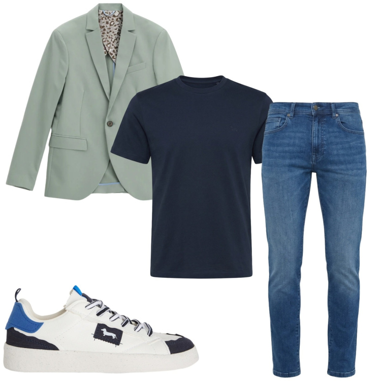 Outfit uomo - Total look #2386228. Stile Casual per Serata speciale. Abbinamento con giacche, sneakers, t-shirt, jeans slim fit.