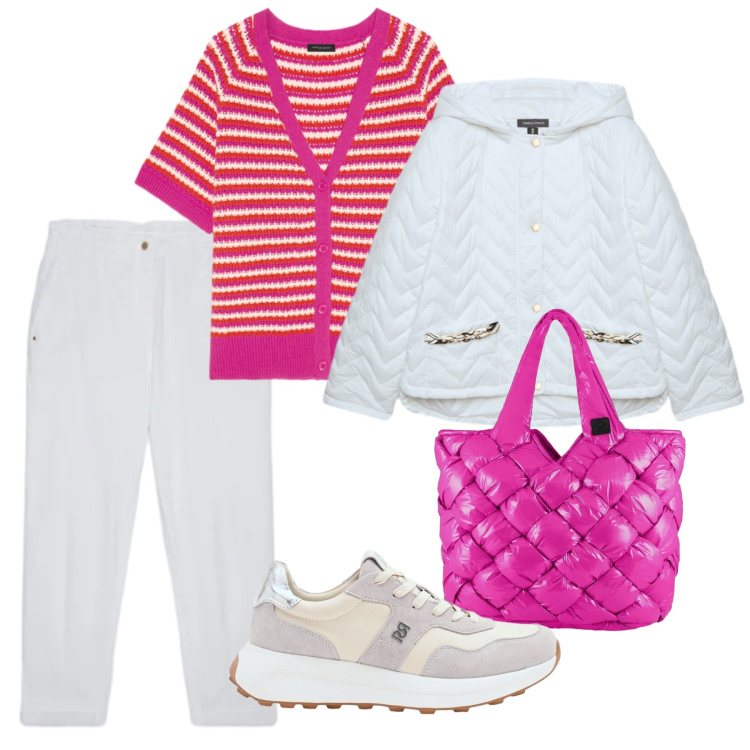 Outfit donna - Comfort e raffinatezza. Stile Casual per Tutti i giorni. Abbinamento con piumini, pantaloni, cardigans, sneakers, borse tote.