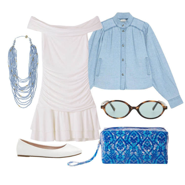 Outfit donna - Aprile. Stile Trendy per Tutti i giorni. Abbinamento con ballerine, cappotti, valigie, vestiti corti, occhiali da sole, collane.
