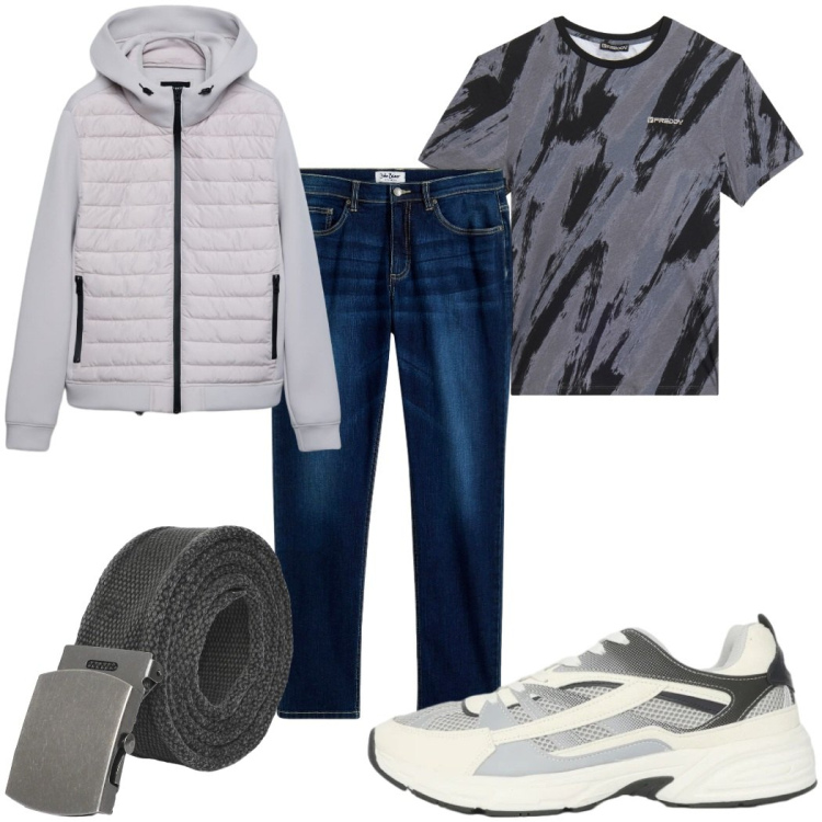 Outfit uomo - Weekend di primavera con gli amici. Stile Casual per Tutti i giorni. Abbinamento con jeans, cinture, sneakers, giacche, t-shirt.