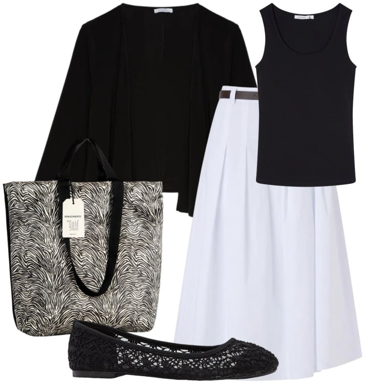 Outfit donna - Ballerine traforate. Stile Urban per Ufficio. Abbinamento con ballerine, top, gonne longuette, borse tote, blazer.